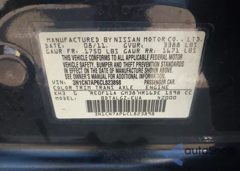 2012 Nissan Versa 1.6 Sl from USA, damaged, VIN 3N1CN7AP6CL823898